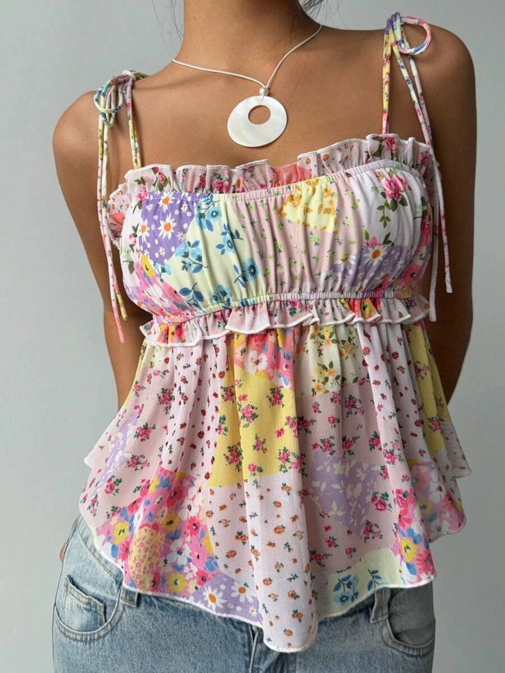 Zara Summer Floral Lace Tie Front Camisole